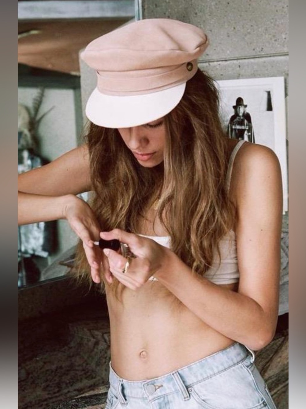 Lack Of Color Blush Pink Baker Boy Cap with Cream Visor - Size M
